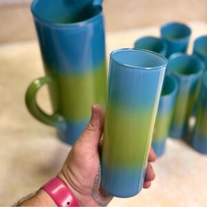 Rare West Virginia Glass Blendo Bermuda Twist Blue/Green Ombre glasses!